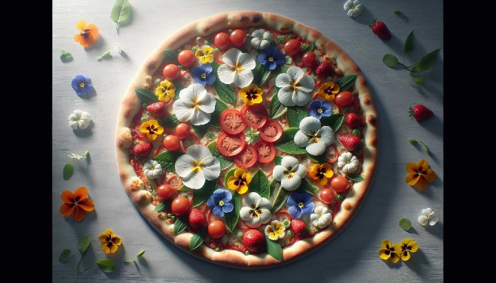 Foto Come abbinare i fiori commestibili sulla pizza ad Aprile